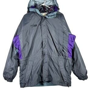VINTAGE 90s Columbia Jacket Mens Medium Gray‎ Purple Hooded Fleece Gorpcore